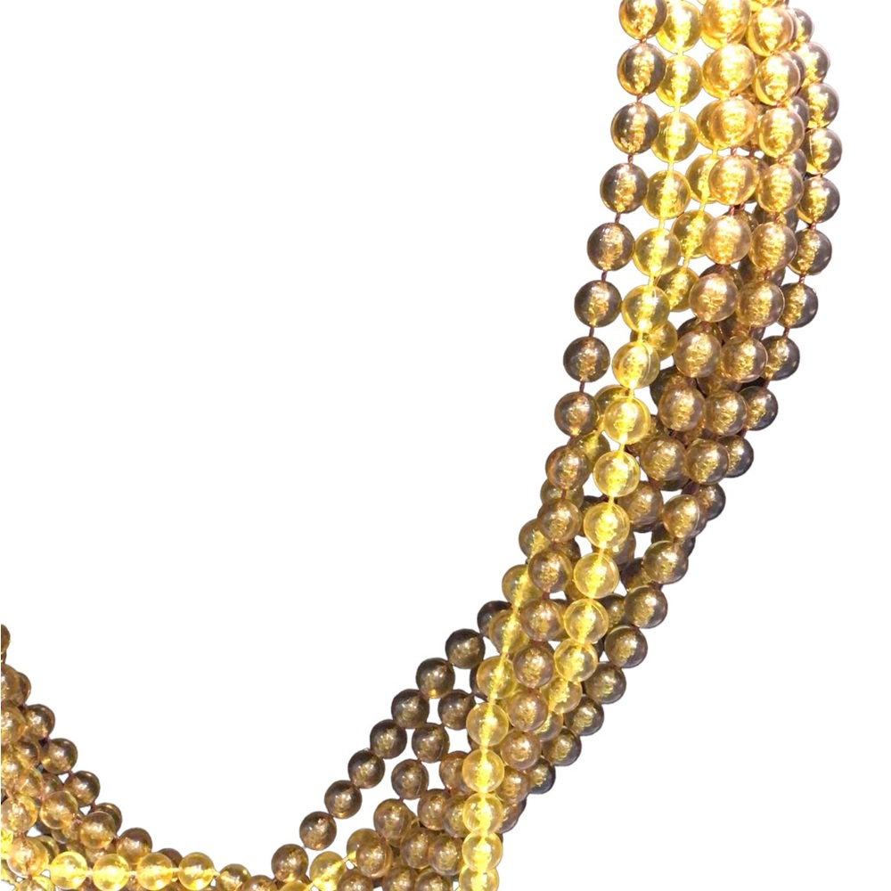Old Vintage Smokey Amber Multi Layered Plastic Beaded Necklace View 4